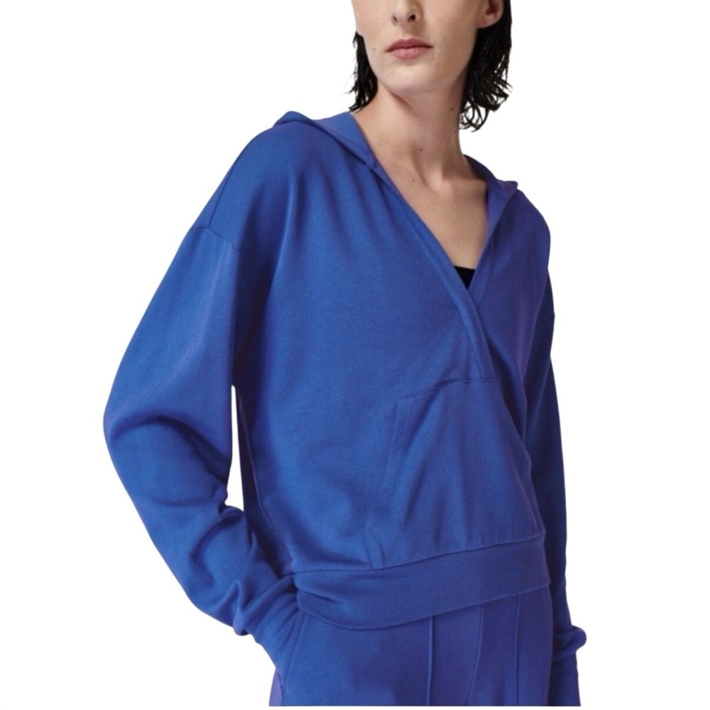 NWT Sweaty Betty Blue After Class Sweat Hooded Top Sz‎ 4 XS Boxy Organic Cotton
